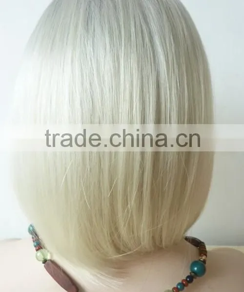 Most Popular Ombre Grey Medium Straight Lace Front Synthetic Bob Wig With Fringe photo-3
