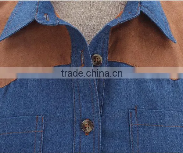 2015 Fashion High Quality New Arrival Girls Long Sleeve Denim Winter Dress With Contrast Color photo-5