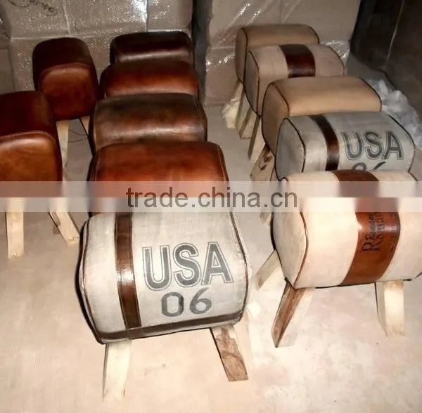 Canvas Leather Industrial Stool in Mango Wood photo-3