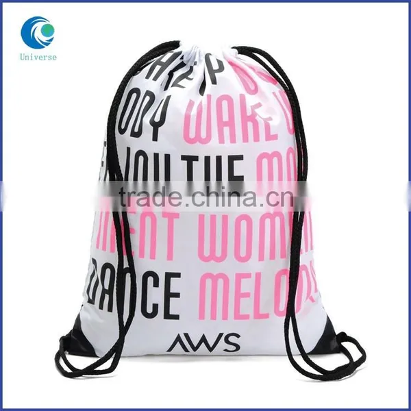 Black Logo Drawstring Nylon Backpack Bags photo-4