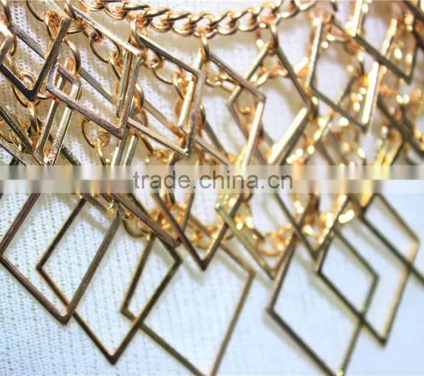 Newest Gold & Silver Necklace Short Chain Lozenge-shaped Charm Wholesale photo-3