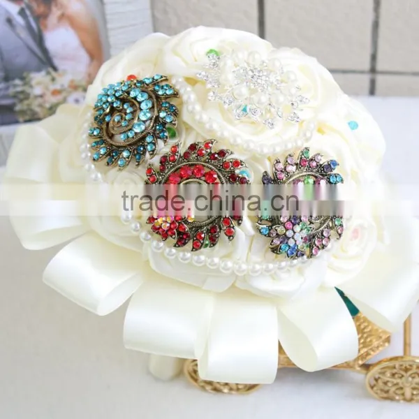 Handmade Elegant Satin Roses Bouquet for Bride Brooch Jewelry Bouquet photo-2