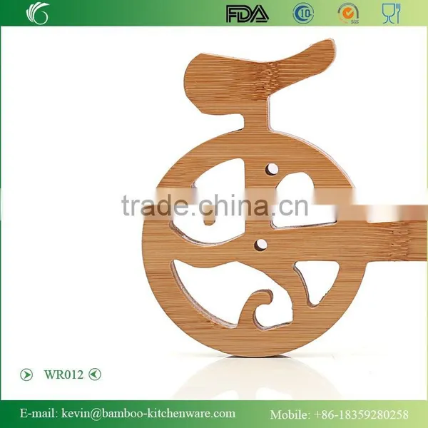 WR012/Natural Solid Bamboo Wine Rack Bike Shape Single Wooden Bottle Wine Holder Antique Plastic Display Wine Bottle Holder photo-3