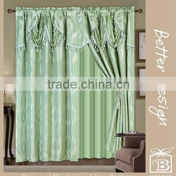 Luxury Classical Hotel Window Curtain Design With Valance And Taffeta Backing And Tassels