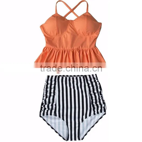 2016 New Arrival Two Piece of Custom Made Top Quality Retro High Waist Bikini Set photo-3