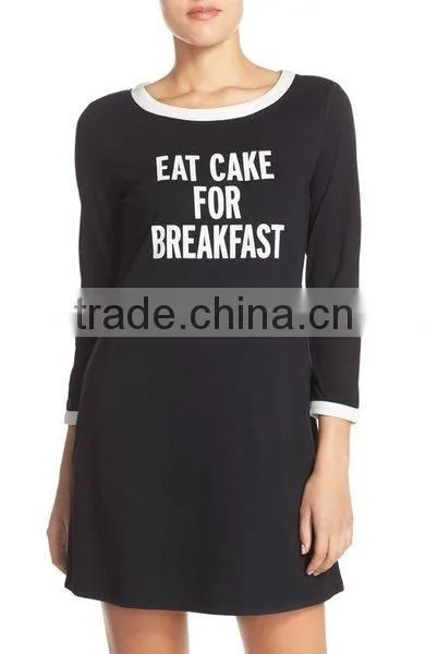 Ladies Sleepwear Nightwear Women Comfy Cotton Blend Crewneck Three-quarter Sleeves Sleep Shirt Nightshirt Cotton Dress photo-6