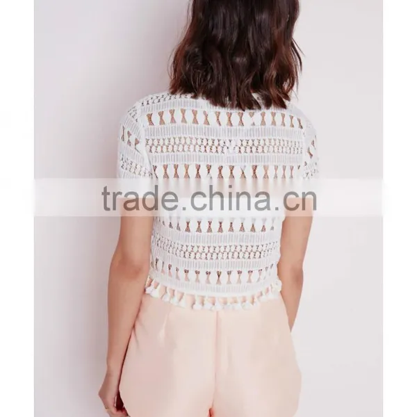 Fashion Elegant Short Sleeve Lace Blouses for Women photo-3