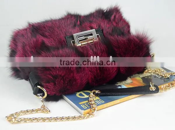 Fox Fur Dual-use Bags Handbags Fashion With Leather Trim photo-3