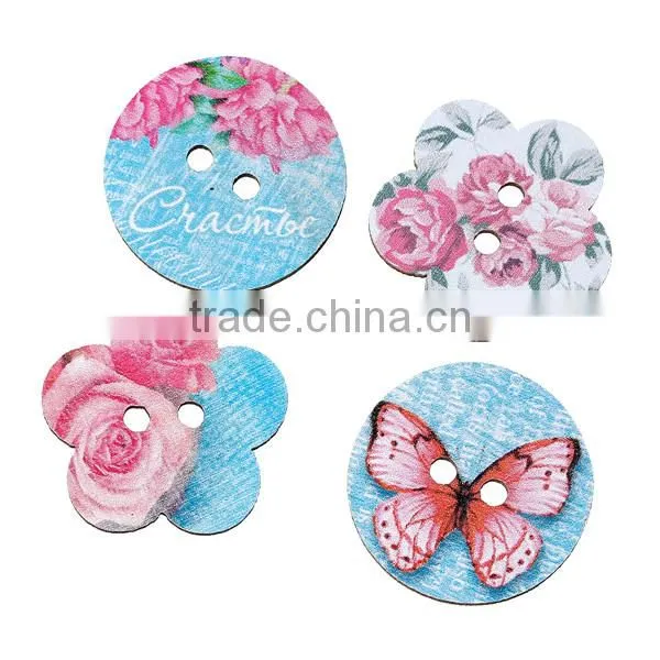 Cstom Scrapbooking Mixed At Random Two Holes Butterfly Pattern Wood Sewing Button photo-2