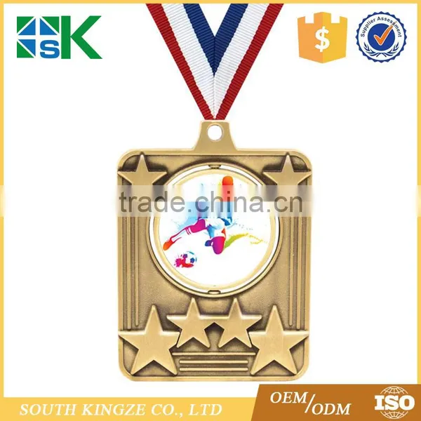 Rectangular Shape Star Designed Antique Bronze Finish Football Sport Medal photo-2