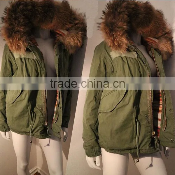 Army Green Coat 100% Cashmere Coats Lined With Hooded Jacket Faux Fur Coat for Sale photo-3