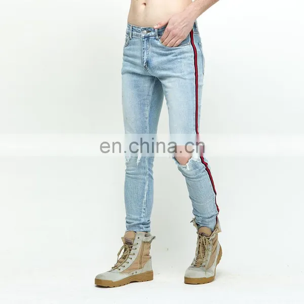 DiZNEW Fashion Super Skinny Jeans Strech Pants Damaged Track Destroyed Ripped Jeans photo-4