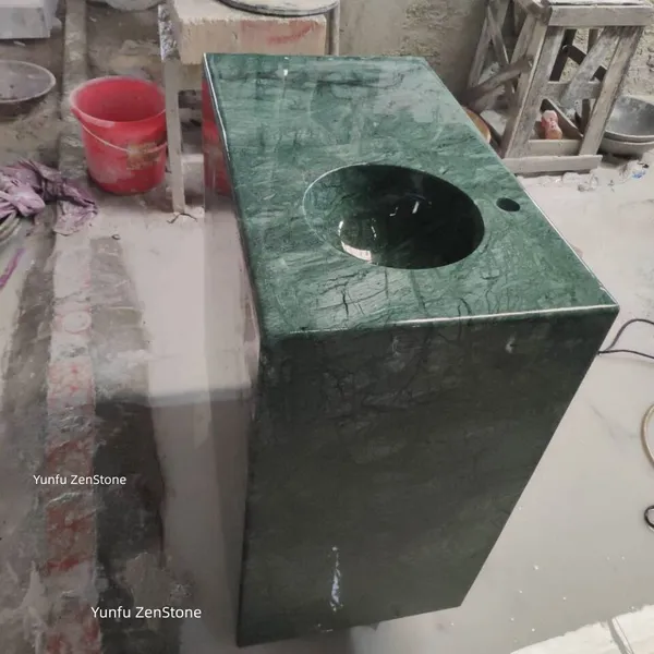 Luxury Hot Design Green Marble Stone Rectangular Shape Pedestal Sink Unique Design Washing Basin for Bathroom Home Villa and Hotel photo-2