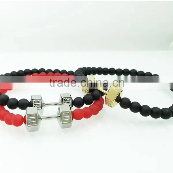 Custom High Quality Stainless Steel Jewelry Handmade Man Dumbbell Bracelet photo-4