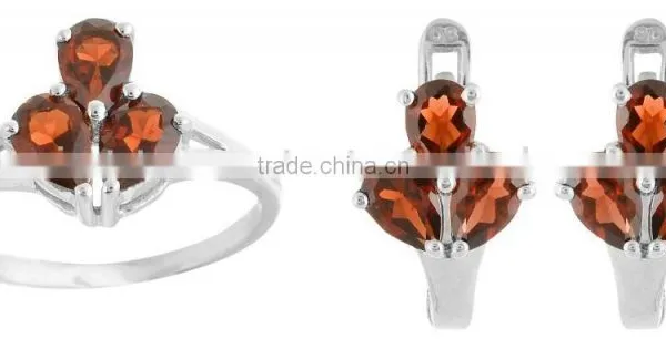 Pear Garnet Ring Earring Set