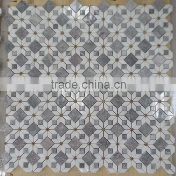 Diamond Pattern Marble Mosaic Tiles(Pure White+ Grey Marble) photo-4