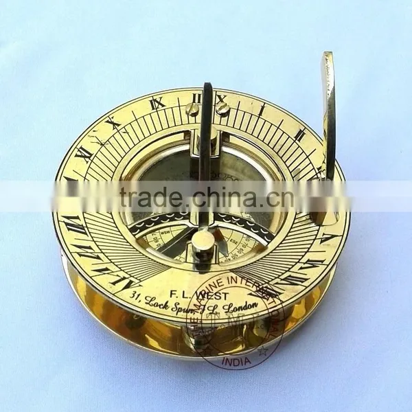 NAUTICAL BRASS SUNDIAL COMPASS - ROUND BRASS MARINE SUNDIAL COMPASS photo-2
