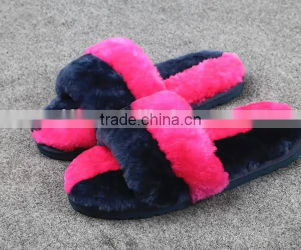 Many Colors Soft Warm Two Tone Sheared Rex Rabbit Fur Slipper photo-5