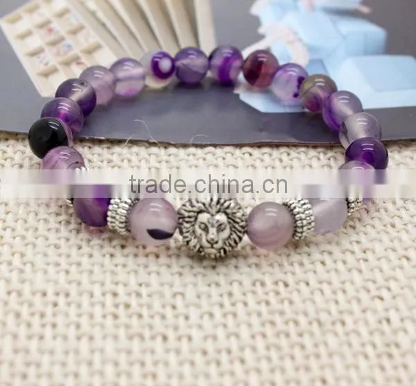 2016 Handmade Manufacturer of High Quality Lion Silver Charms Natural Stone Bead Stretch Bracelet photo-3
