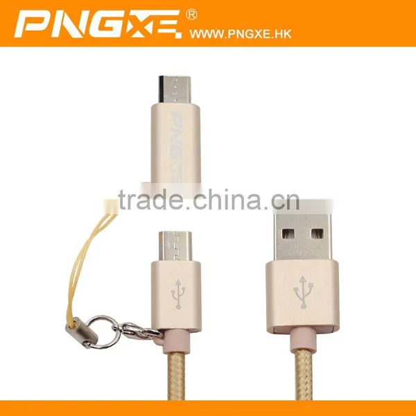 PNGXE Hottest 2.4A Very Fast Charging Current 2 in 1 Nylon Braided Micro Usb 2.0 Cable for Iphone and Samsung photo-3