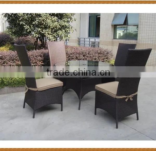 5PCS Round Table Rattan Dining Set High Back Chair photo-2
