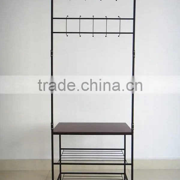 Metal Wood Entryway Bench Storage Standing Hallway Umbrella Hat Coat Shoe Rack photo-4