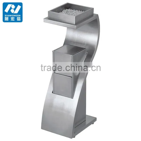 Stainless Steel and Wooden Ashtray Bin for Hotel Lobby photo-5