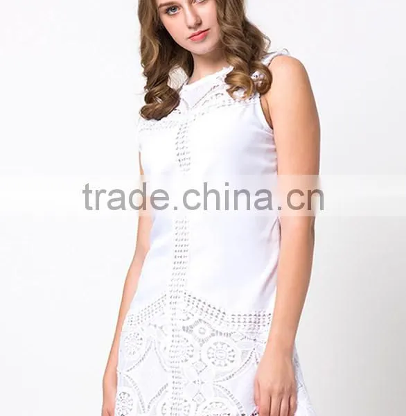 Fashion Sleeveless Short White Summer Women Lace Dress photo-4