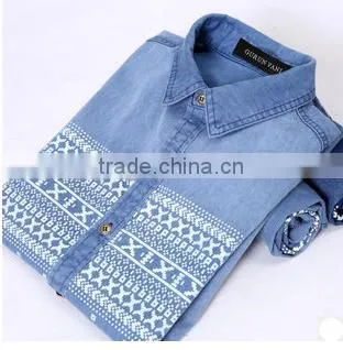 Men's Printed Denim Shirts Short Sleeve Denim Shirt For Men Washed Denim Casual Shirt photo-6