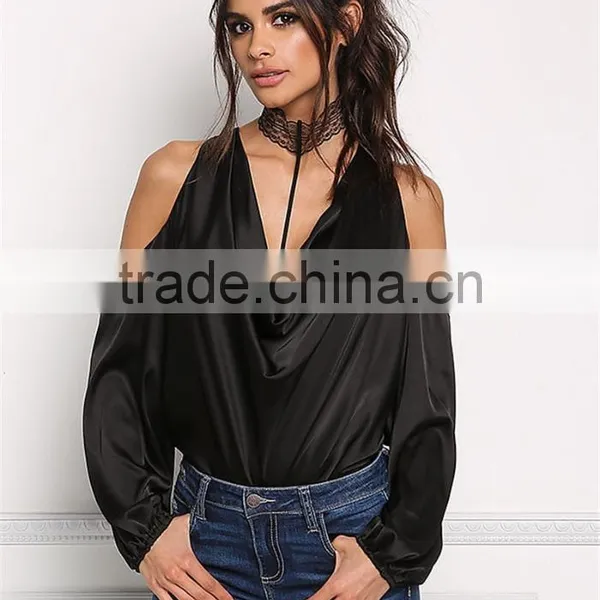 MGOO Custom Made 2017 100% Polyester Satin Silky Blouses Custom Factory Cowl Neck Tops Plain Long Sleeves Shirts photo-5