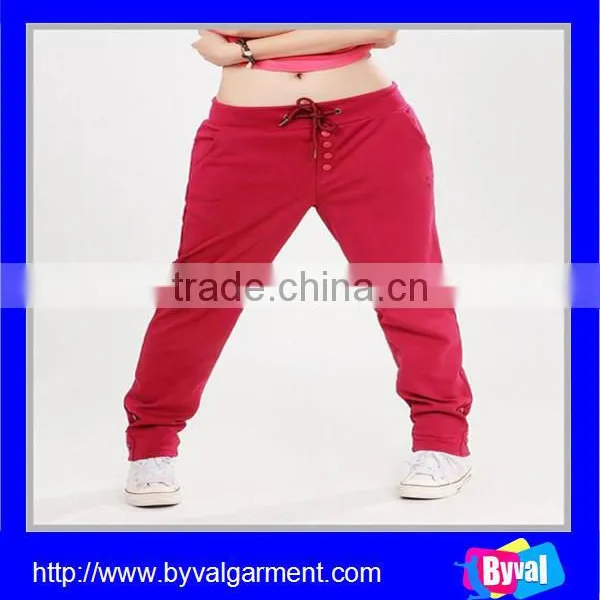 100%Cotton Womens Summer Casual Long Sports Pants With Drawstring & Button Design photo-2