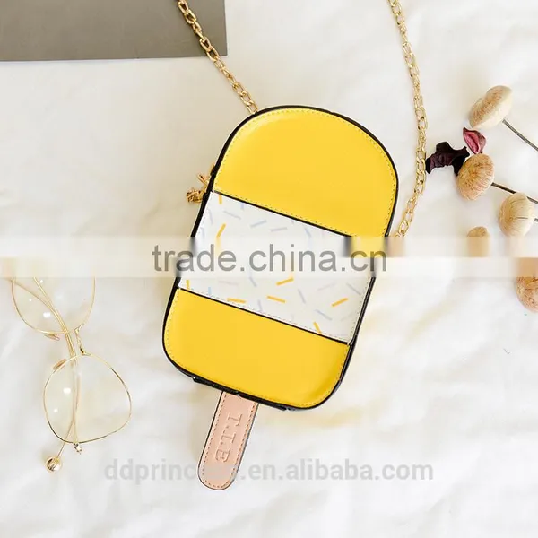 Bag 2017 Girls Shoulder Long Strip Bag Yellow Ice Cream Designer Bag photo-3