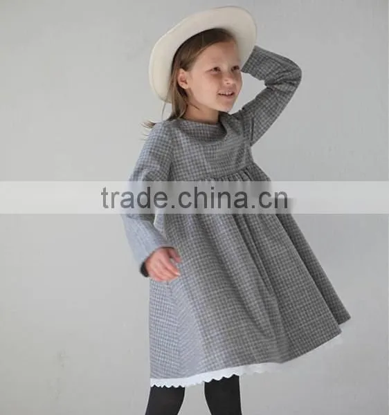 High Quality Autumn Winter Checkered Tweed Dress Long Sleeve Girls Wool Dress 3-5 Year Old Girl Dress photo-3