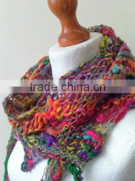 Funky Handknit Scarf - Knit Scarf - Handspun Scarf - Scarf - Bohemian - Fairy - Romantic - Hippie - Colourful Scarf photo-3