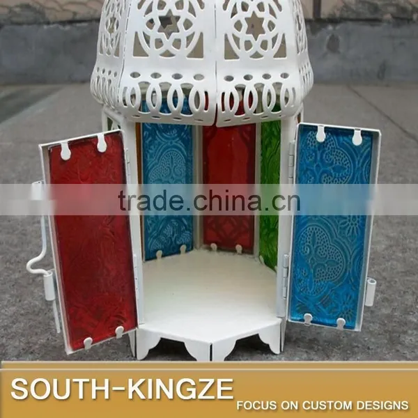 13cm Tall Black White Painting Iron Carving Design Colorful Glass Lamp Shade photo-3