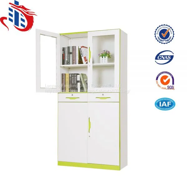 Large Metal Iron Cupboard Glass Door Two Drawer Steel Filing Cabinet photo-3