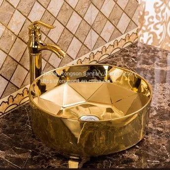 Luxury Golden Design Square Ceramic Single Hole Bathroom Hotel Wash Basin Sinks photo-5