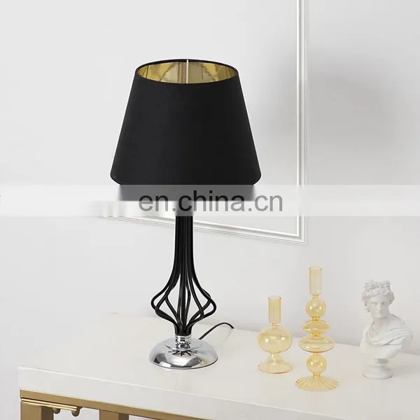 New Arrival Modern Popular Style Black Cotton Lampshade Metal Table Lamp for Bedroom photo-2