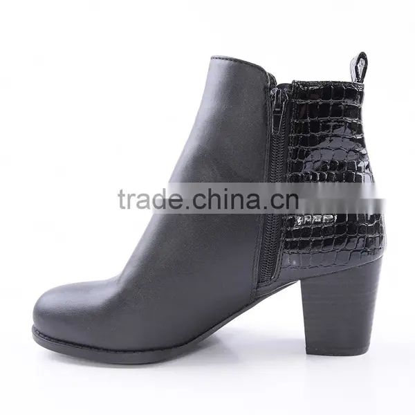 Shiny Back Upper Military Gravity Mid Heel Boots Cheap in China With Double Zippers photo-4
