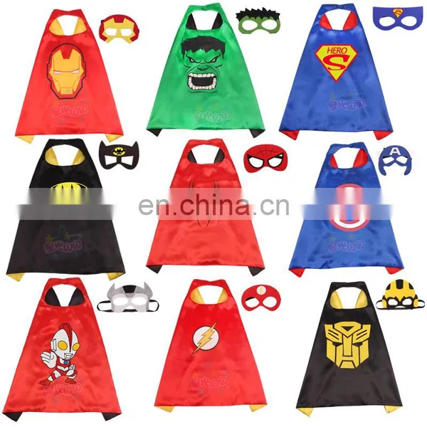 2021 Double Layers Superhero Costume Kid Adult Cape With Custom Mask For Kids Halloween Party Birthday Cosplay Costumes Set photo-3