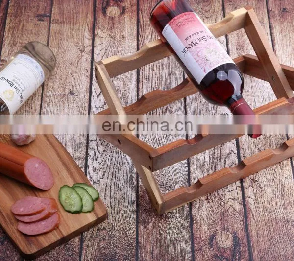 Hotel Furniture Wine Bottle Rack Decoration Creative Bamboo Folding Red Wine Display Storage Rack Pantry Organizer photo-3