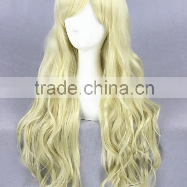 Wholesale 80CM Long Light Yellow Lolita Wome Wave Women Halloween Party Fashion Synthetic Hair Wig photo-3