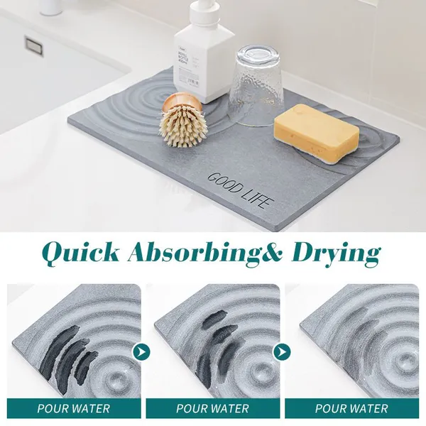 Ripple Pattern Wave Engraving Diatomite Stone Kitchen Dish Drying Mat photo-4