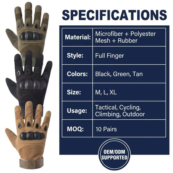 China Gloves Factory Wholesales Heavy Duty Wear Resistant Hard Knuckle Touchscreen Full Finger Outdoor Combat Tactical Gloves