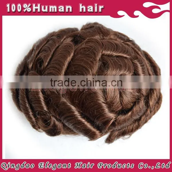 Brown Curly Remy Hair Super Invisible Thin Skin V-loops Hair Replacement System for Men photo-2