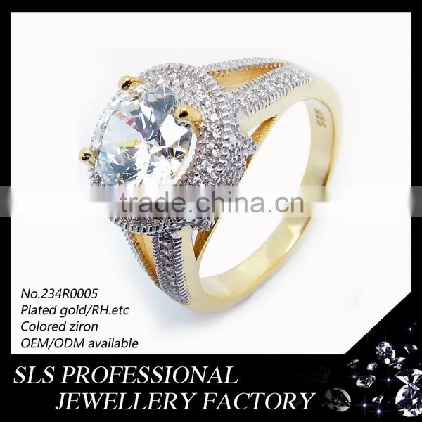 Jewelry Factory Wholesale Fashion 925 Sterling Silver Rings Plated Gold With Big Stone Silver Diamond Wedding Ring