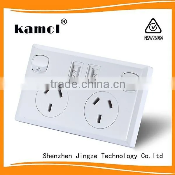 Jingze Australia Standard Wall Socket With Usb Port Double 2a Output White Silver Color for Home