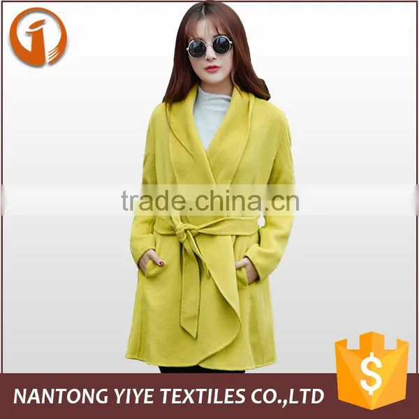 Factory Price 2016 Autumn Winter Fashion Yellow Short Wrap Woolen Women Coat