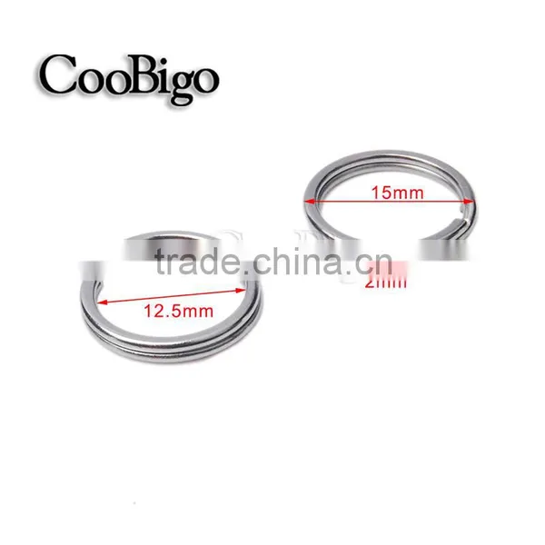 Dia.15mm( 5/8") Metal Key Chains Key Rings Round Silver Tone 2mm Thickness #FLQ200