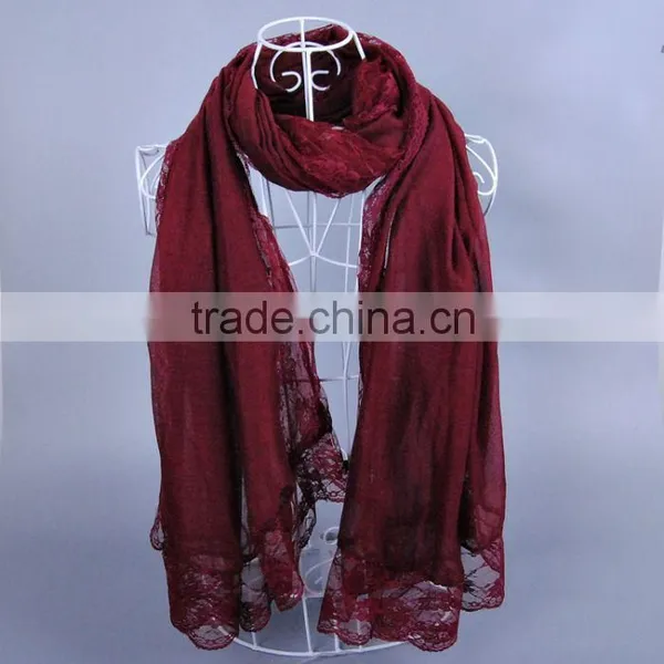 Fashionable Pure Color Big Lace Women Scarf Voile Scarves 180*100 Pashmina photo-3